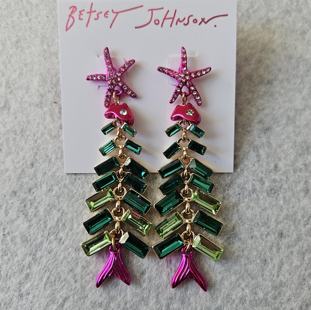 Betsey Johnson Fish Tree Chandelier Earrings